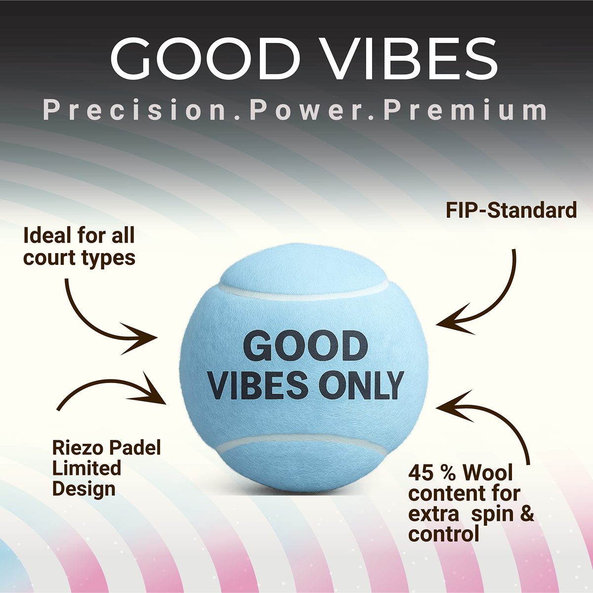 Padelball – Good Vibes Only – Eisblau (3er-Bundle = 9 Bälle)